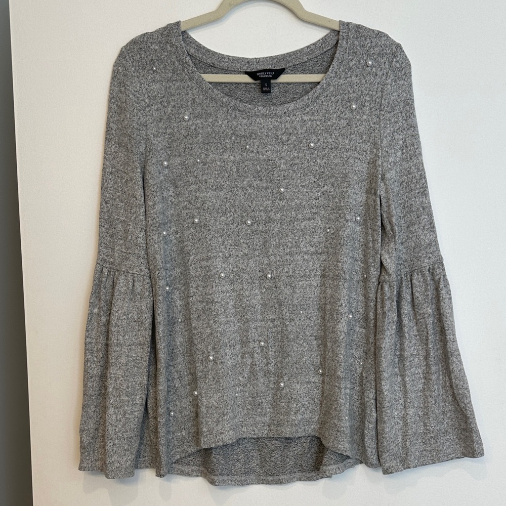 Simply Vera Vera Wang Gray Bell Sleeve Blouse